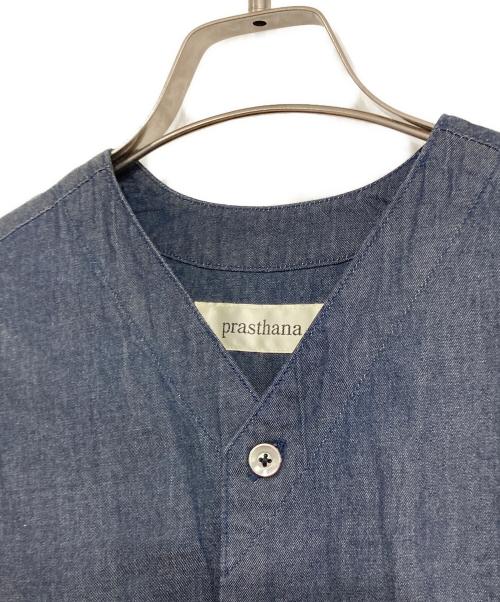 PRASTHANA（プラスターナ）PRASTHANA (プラスターナ) バンドカラーシャツ インディゴ サイズ:0(S)の古着・服飾アイテム