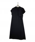 icBアイシービー）の古着「エステルダブルクロス ラッフルスリーブワンピース」｜ブラック