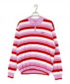 SUPREMEシュプリーム）の古着「STRIPE ZIP L/S POLO/ストライプジップ長袖ポロ」｜パープル×レッド