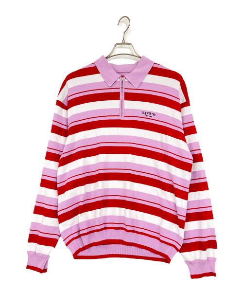 SUPREME（シュプリーム）SUPREME (シュプリーム) STRIPE ZIP L/S POLO/ストライプジップ長袖ポロ パープル×レッド サイズ:Mの古着・服飾アイテム