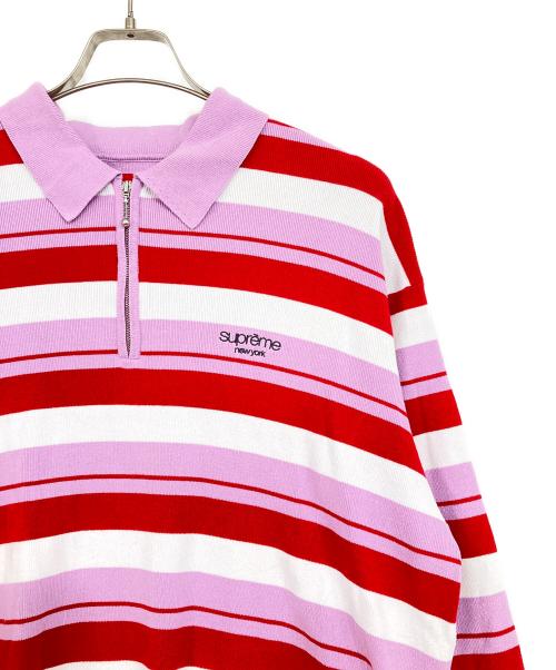 SUPREME（シュプリーム）SUPREME (シュプリーム) STRIPE ZIP L/S POLO/ストライプジップ長袖ポロ パープル×レッド サイズ:Mの古着・服飾アイテム