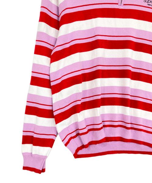 SUPREME（シュプリーム）SUPREME (シュプリーム) STRIPE ZIP L/S POLO/ストライプジップ長袖ポロ パープル×レッド サイズ:Mの古着・服飾アイテム