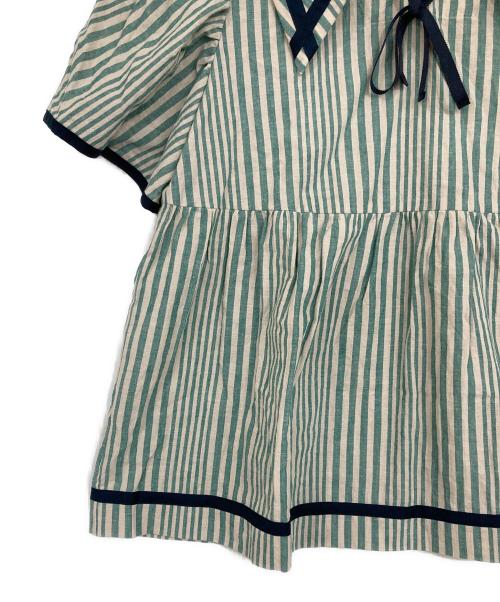 Drowse and yet...（ドラゥズ アンド イエット）drowse and yet... (ドラゥズ アンド イエット) コットンリネンストライプのセーラーブラウス グリーン サイズ:記載なしの古着・服飾アイテム