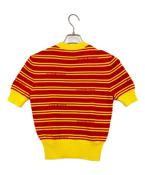 MIU MIU（ミュウミュウ）MIU MIU (ミュウミュウ) 半袖ウールニット イエロー×レッド サイズ:40の古着・服飾アイテム