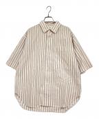 MHLエムエイチエル）の古着「DRY COTTON STRIPE SS SHIRTS/半袖シャツ」｜ベージュ×レッド