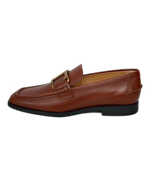 TOD'S（トッズ）TOD'S (トッズ) Tタイムレス レザー スクエアトゥローファー ブラウン サイズ:36 1/2の古着・服飾アイテム