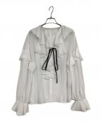 Mila Owenミラオーウェン）の古着「ベロアリボン付きラッフルブラウス」｜ホワイト