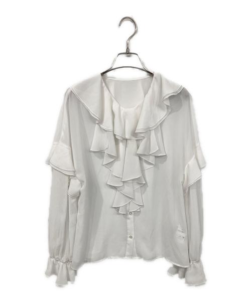 Mila Owen（ミラオーウェン）Mila Owen (ミラオーウェン) ラッフルブラウス ホワイトの古着・服飾アイテム