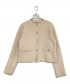anuansアニュアンス）の古着「ラクーンブレンドノーカラーニットジャケット」｜ベージュ
