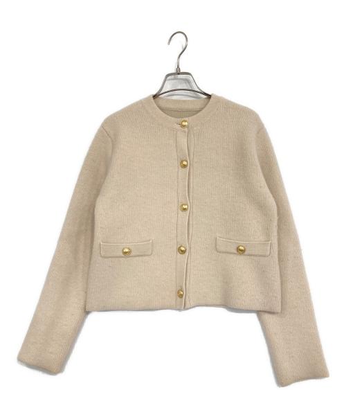 anuans（アニュアンス）anuans (アニュアンス) ラクーンブレンドノーカラーニットジャケット ベージュ サイズ:Fの古着・服飾アイテム