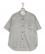 MHLエムエイチエル）の古着「リネン混ストライプシャツ」｜ホワイト×グレー