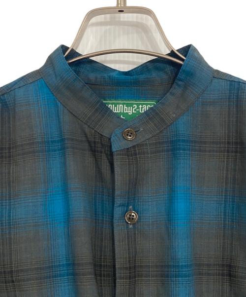 BROWN by 2-tacs（ブラウンバイツータックス）BROWN by 2-tacs (ブラウンバイツータックス) ノーカラーチェックシャツ グリーン×ブルー サイズ:Mの古着・服飾アイテム