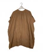 nest Robeネストローブ）の古着「リネンツイストスリーブ前開きワンピース」｜ブラウン