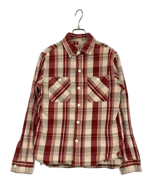 HOUSTON（ヒューストン）HOUSTON (ヒューストン) チェックシャツ レッド×ベージュ サイズ:Mの古着・服飾アイテム