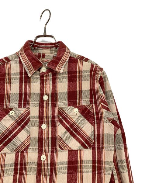 HOUSTON（ヒューストン）HOUSTON (ヒューストン) チェックシャツ レッド×ベージュ サイズ:Mの古着・服飾アイテム