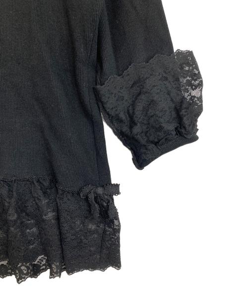 KANEKO ISAO（カネコ イサオ）KANEKO ISAO (カネコ イサオ) ピコ 刺繍 レース リブ カットソー ブラック サイズ:表記無しの古着・服飾アイテム