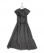 MERCURY DUOマーキュリーデュオ）の古着「チェック柄ボリュームラッフルワンピース」｜ブラック