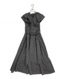 MERCURY DUO（マーキュリーデュオ）の古着「チェック柄ボリュームラッフルワンピース」｜ブラック