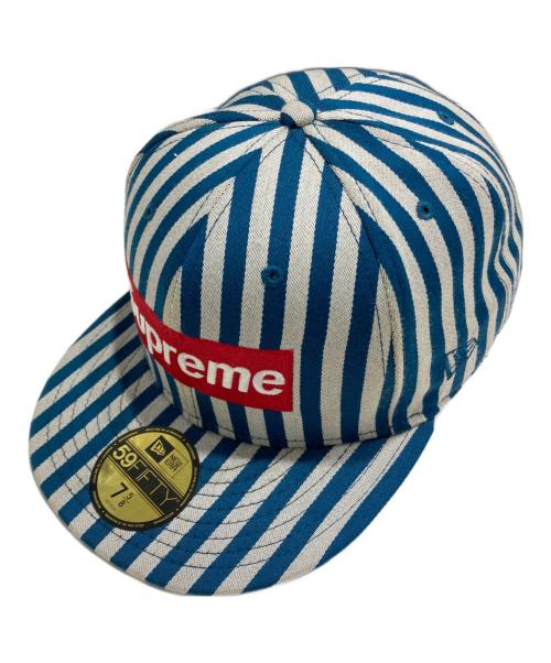 SUPREME（シュプリーム）Supreme (シュプリーム) New Era (ニューエラ) Striped Box Logo New Era Cap ブルー×グレーの古着・服飾アイテム