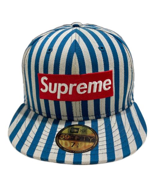 SUPREME（シュプリーム）Supreme (シュプリーム) New Era (ニューエラ) Striped Box Logo New Era Cap ブルー×グレーの古着・服飾アイテム