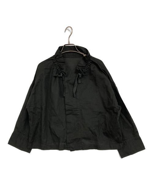 MACPHEE（マカフィー）MACPHEE (マカフィー) コットンリネンパナマクロス ネックギャザージャケット ブラック サイズ:36の古着・服飾アイテム