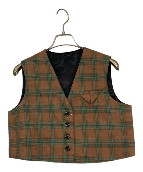 ANDREA&Co.（アンドレアアンドコー）ANDREA&Co. (アンドレアアンドコー) チェック柄ポケットデザインベスト&チェック柄ロングプリーツスカートセットアップ ブラウン×グリーン サイズ:SIZE Lの古着・服飾アイテム