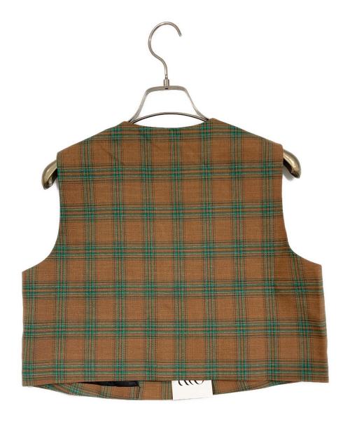 ANDREA&Co.（アンドレアアンドコー）ANDREA&Co. (アンドレアアンドコー) チェック柄ポケットデザインベスト&チェック柄ロングプリーツスカートセットアップ ブラウン×グリーン サイズ:SIZE Lの古着・服飾アイテム