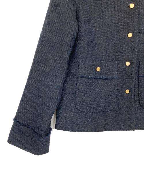 URBAN RESEARCH（アーバンリサーチ）URBAN RESEARCH (アーバンリサーチ) ノーカラーツイードジャケット ネイビー サイズ:FREEの古着・服飾アイテム