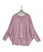 LE PHILル フィル）の古着「オーバーサイズラウンドヘムカーデ ニットカーディガン」｜ピンク