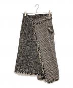 AULAオーラ）の古着「アシンメトリー ツイード フリンジ タイトスカート」｜グレー