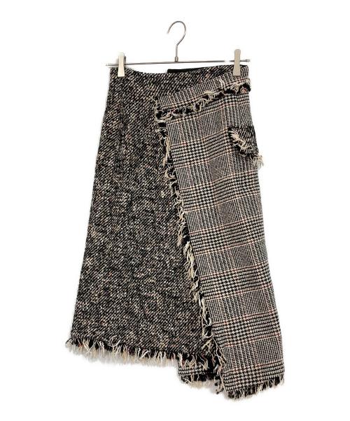 AULA（オーラ）AULA (オーラ) アシンメトリー ツイード フリンジ タイトスカート グレー サイズ:SIZE 0の古着・服飾アイテム