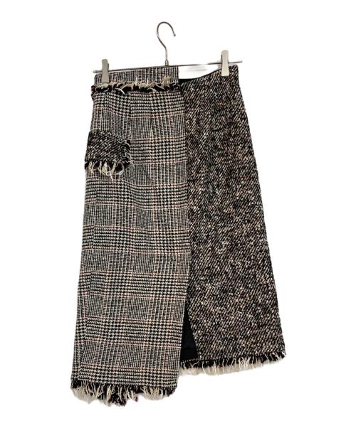 AULA（オーラ）AULA (オーラ) アシンメトリー ツイード フリンジ タイトスカート グレー サイズ:SIZE 0の古着・服飾アイテム