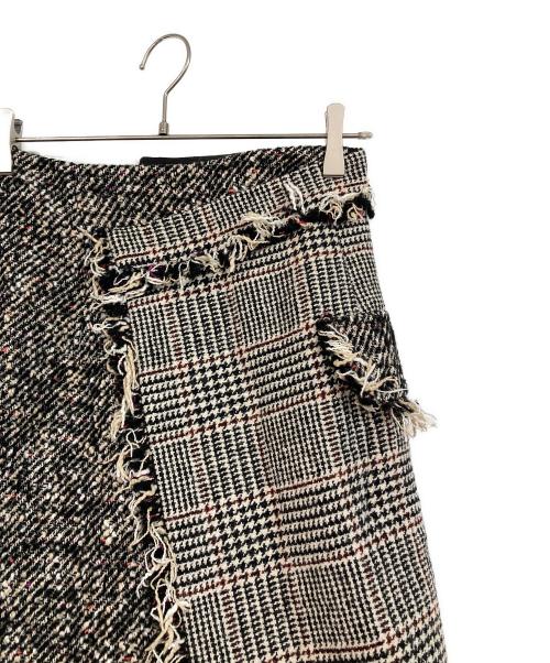 AULA（オーラ）AULA (オーラ) アシンメトリー ツイード フリンジ タイトスカート グレー サイズ:SIZE 0の古着・服飾アイテム
