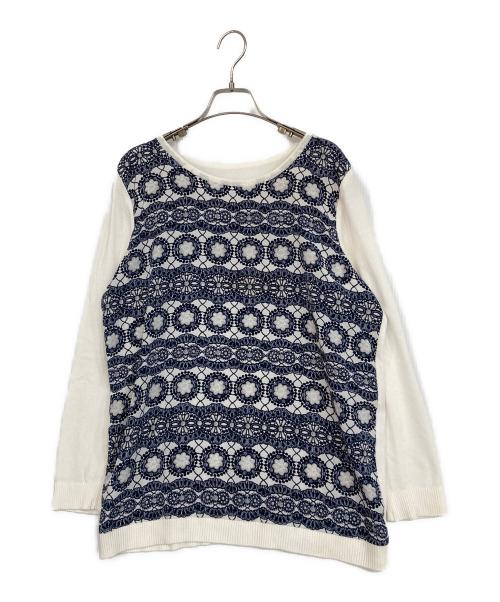 Leilian（レリアン）Leilian (レリアン) ニット ホワイト×ブルー サイズ:13＋の古着・服飾アイテム