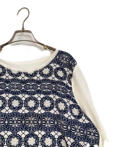 Leilian（レリアン）Leilian (レリアン) ニット ホワイト×ブルー サイズ:13＋の古着・服飾アイテム