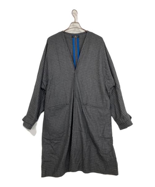 SYU.（シュウ）SYU. (シュウ) ノーカラーチェックコート グレー サイズ:1の古着・服飾アイテム