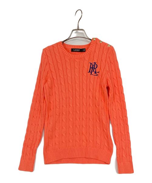 LAUREN RALPH LAUREN（ローレンラルフローレン）LAUREN RALPH LAUREN (ローレンラルフローレン) ロゴ刺繍ケーブルニット オレンジ サイズ:SPの古着・服飾アイテム