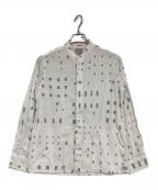 SOU・SOUソウソウ）の古着「総柄ノーカラーシャツ」｜ホワイト×グレー