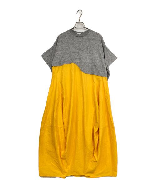 nagonstans（ナゴンスタンス）nagonstans (ナゴンスタンス) layered-like square-sleeves dress イエロー×グレー サイズ:SMALLの古着・服飾アイテム