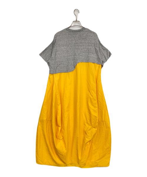 nagonstans（ナゴンスタンス）nagonstans (ナゴンスタンス) layered-like square-sleeves dress イエロー×グレー サイズ:SMALLの古着・服飾アイテム