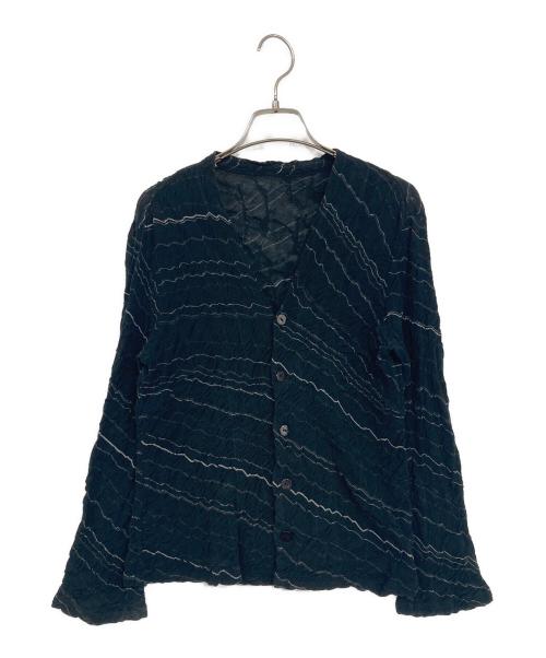 JURGEN LEHL（ヨーガンレール）JURGEN LEHL (ヨーガンレール) シワ加工ボーダーカーディガン ブラック サイズ:Mの古着・服飾アイテム