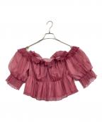 Snidelスナイデル）の古着「Sustainableギャザーオフショルブラウス」｜レッド