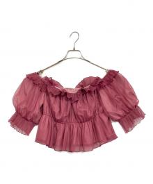 Snidel（スナイデル）の古着「Sustainableギャザーオフショルブラウス」｜レッド