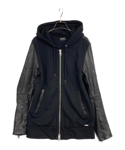 DIESEL（ディーゼル）DIESEL (ディーゼル) アームレザージップパーカー ブラック サイズ:SIZE Sの古着・服飾アイテム