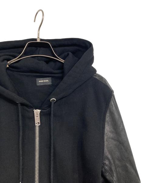 DIESEL（ディーゼル）DIESEL (ディーゼル) アームレザージップパーカー ブラック サイズ:SIZE Sの古着・服飾アイテム