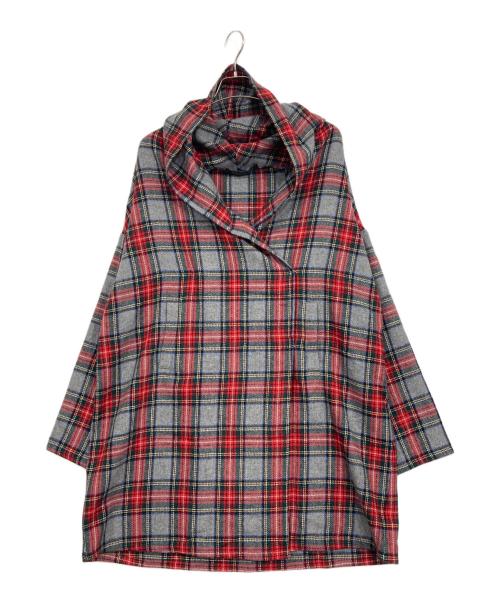 mizuiro-ind（ミズイロインド）mizuiro-ind (ミズイロインド) チェックカーディガン グレー×レッド サイズ:-の古着・服飾アイテム