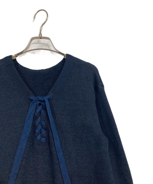 45R（フォーティファイブ・アール）45R (フォーティファイブ・アール) レースアップニットワンピース ネイビーの古着・服飾アイテム