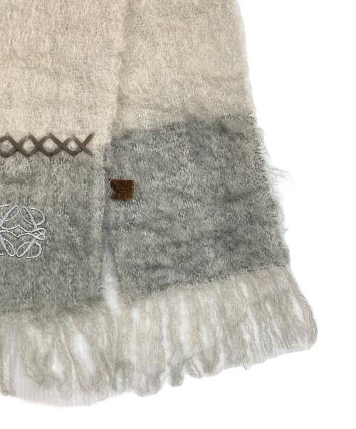 LOEWE（ロエベ）LOEWE (ロエベ) モヘアブレンドアナグラム刺繍マフラー グレーの古着・服飾アイテム