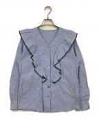 JUSGLITTYジャスグリッティー）の古着「刺繍ラッフルブラウス」｜ブルー