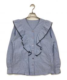 JUSGLITTY（ジャスグリッティー）の古着「刺繍ラッフルブラウス」｜ブルー